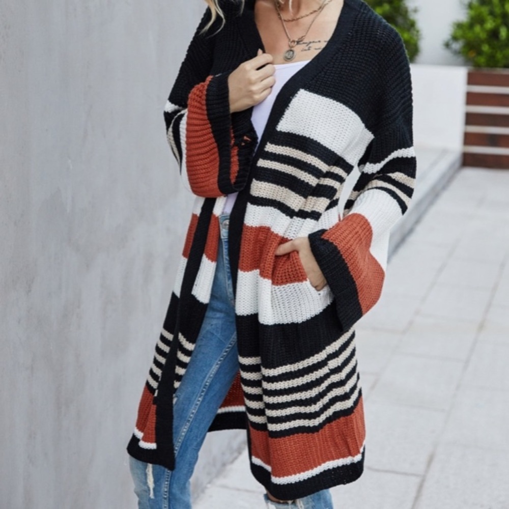 SOLD OUT Boho Striped Long Cardigan Knit Duster Sweater - Picture 6 of 14